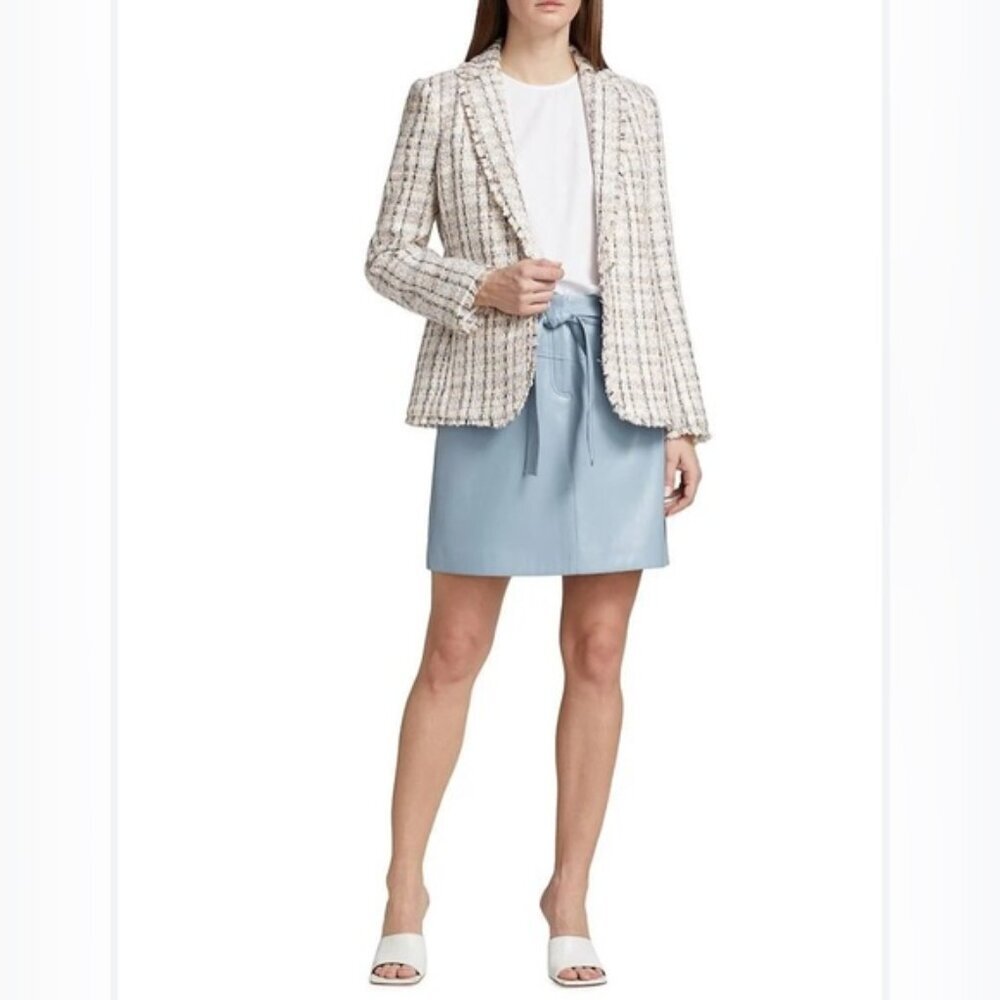 NWT ELIE TAHARI Faux Leather Tie‎ Waist Mini Skirt Studio Blue ETR31260 Size 16